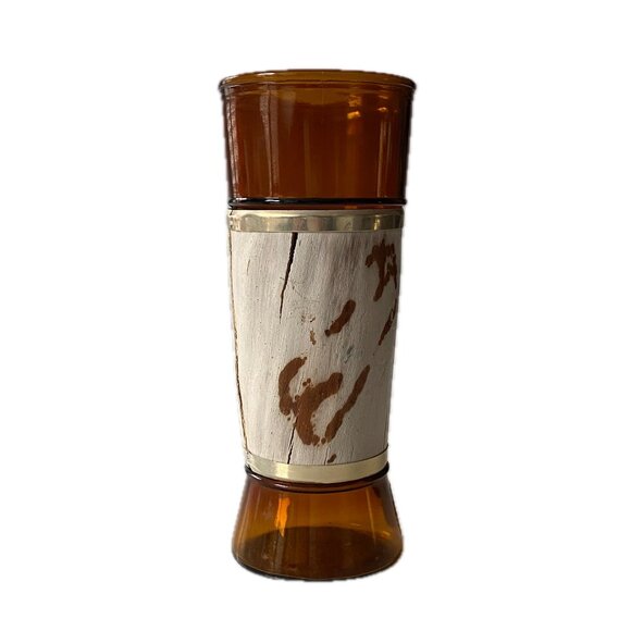 VTG Siesta Ware Tumbler Amber Glass w Walnut Wood Veneer Wrap Jacket - Picture 11 of 11